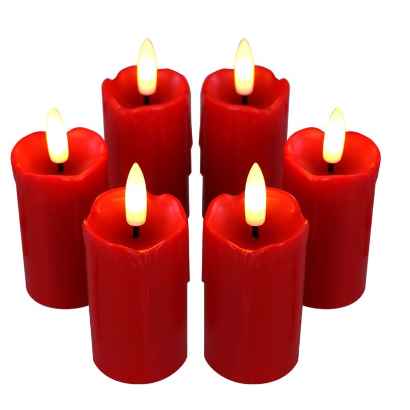 Red Flameless LED Votive Candles with Auto Timer - 6 Pack, D1.5xH2.6 Inches