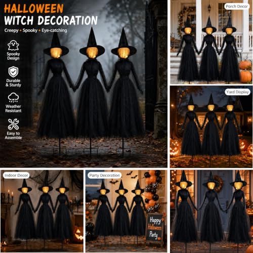 6 FT Halloween Witches with Lights Set of 3 Outdoor Yard Decorations