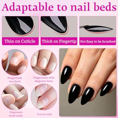 LuckForever Black Short Almond Press On Nails with Glue Tabs - 240pc