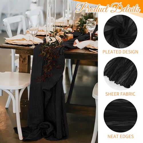 Black Cheesecloth Table Runner 20 Pack - 17x108 Inch Boho Wedding & Party Decor