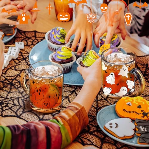 Halloween Ghost Glass Coffee Mug Set - 4 Pcs 12oz Spooky Ghost Pattern Drinkware