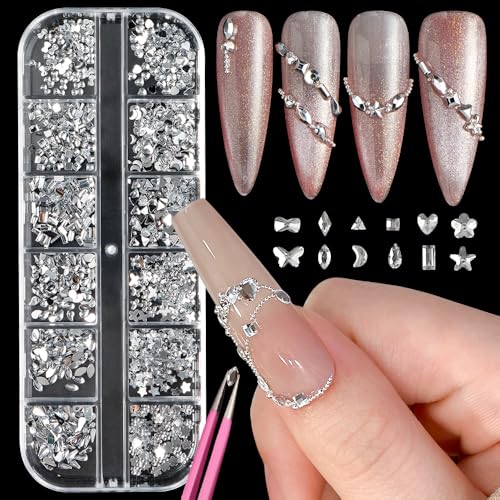 Silver Nail Rhinestones Charms Set - 2000 Small Flatback Crystals for Nail Art & DIY Decorations