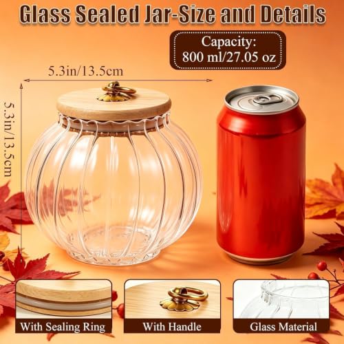 Halloween Pumpkin Jar with Lid - Airtight Glass Candy Canister for Party Decor