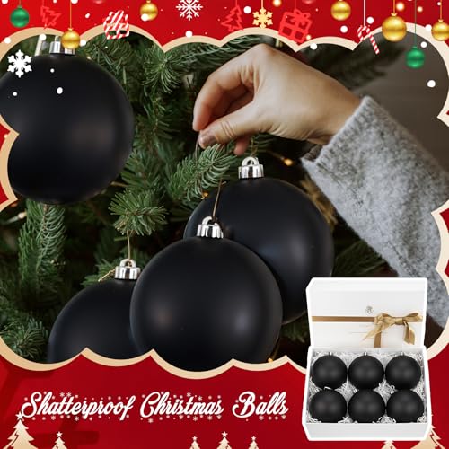 Poen 12 Pack 6 Inch Extra Large Black Christmas Ball Ornaments Jumbo Holiday Decorations
