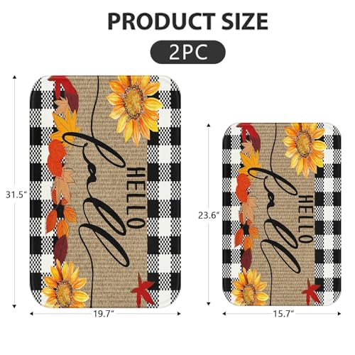 Fall Sunflower Bathroom Rug Mat Set of 2 - Microfiber Memory Foam Non-Slip 16x24 & 20x32 Inches
