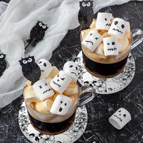 Halloween Ceramic Coasters Set with Iron Holder Skull & Floral Design