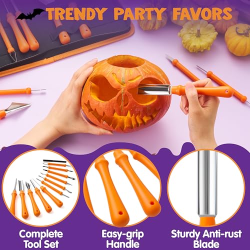 Halloween Pumpkin Carving Kit - Classic Set with 12 Stainless Steel Tools & Carrying Bag