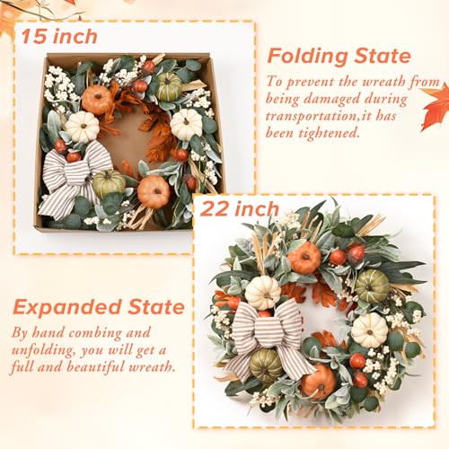 2-Pack 22-Inch Autumn Fall Wreaths for Front Door Home Decor - Fall Decorations
