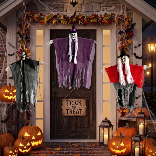 Halloween Skeletons & Witch Decorations Set - Hanging Outdoor Indoor Decor