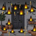 Lighted Floating Witch Hats Halloween Decor Set - 12 Pieces with Candles & Bats