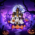 Pre-Lit Halloween Ghost Wreath with Timer for Front Door - Battery Operated, Autumn Decor