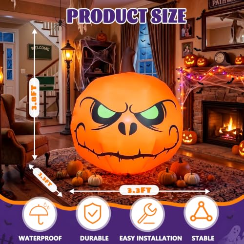 4 FT Halloween Inflatable Pumpkin Lighted Decoration - Green Eye Variant
