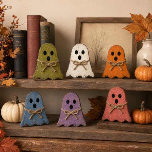 Halloween Ghost Decor - Farmhouse Wooden Tabletop Signs for Indoor Halloween Party