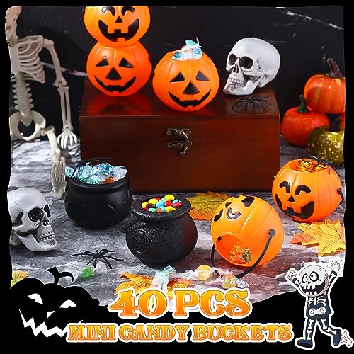 60 Pcs Halloween Mini Pumpkin Cauldron Buckets Bulk Candy Holders - 4 Styles
