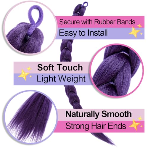 Dark Purple 24 Inch Braided Ponytail Extension - Long Hair Styling Accessory