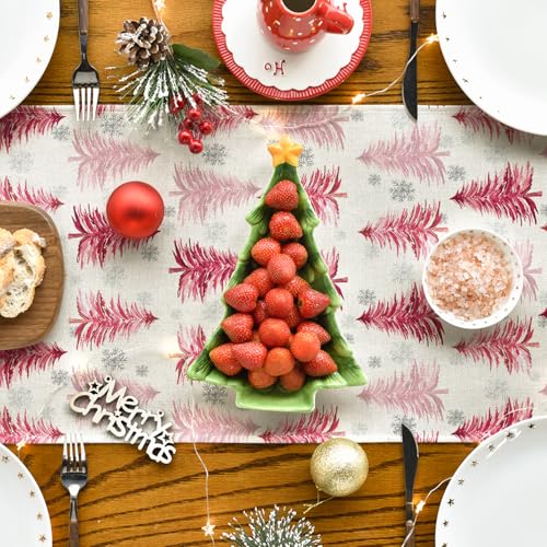 Christmas Trees Table Runner 13x90 Inch Home Party Decor Pink - Artoid Mode