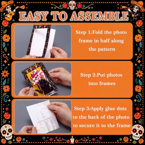 48 Pcs Day of the Dead Photo Frame Set - Sugar Skull Paper Frames with Styles & Assembly
