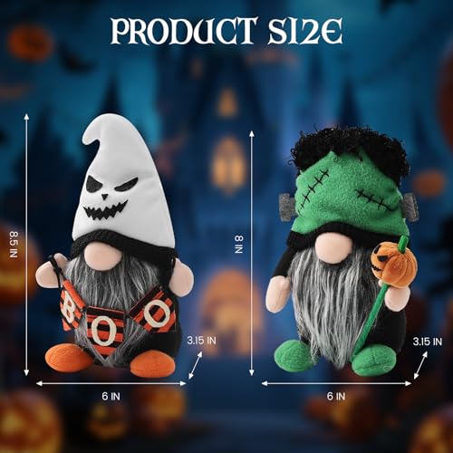 Halloween Plush Gnome Decorations with Ghost Hat and 'BOO!' Banner – Festive Home Decor, 8 Inch