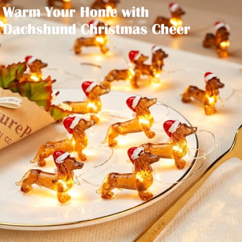 Dachshund Christmas String Lights 10ft 30 LEDs - Red White Brown Variations