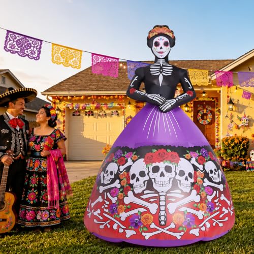 Halloween Inflatable Skull Lady Ghost Bride Yard Decor with LED Lights - 9ft