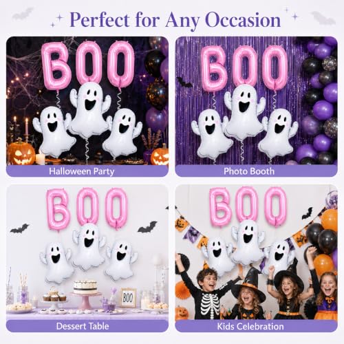 Halloween Balloon Kit with Pink Boo & Ghost Foil Balloons - Reusable Party Decorations