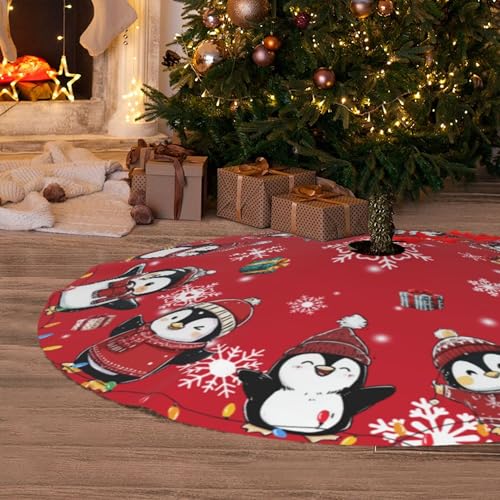 Red Penguin Christmas Tree Skirt 36 Inch Holiday Decor - Medium Variation