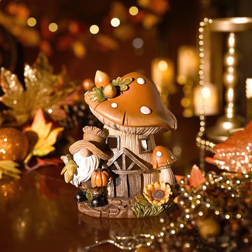 Fall Garden Fairy House with LED Lights - Harvest Autumn Figurine & Gift