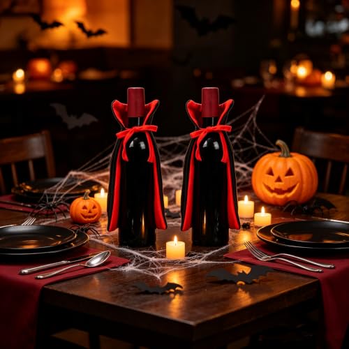 Halloween Vampire Cape Wine Bottle Covers Set for Party Decor - 2 Pieces