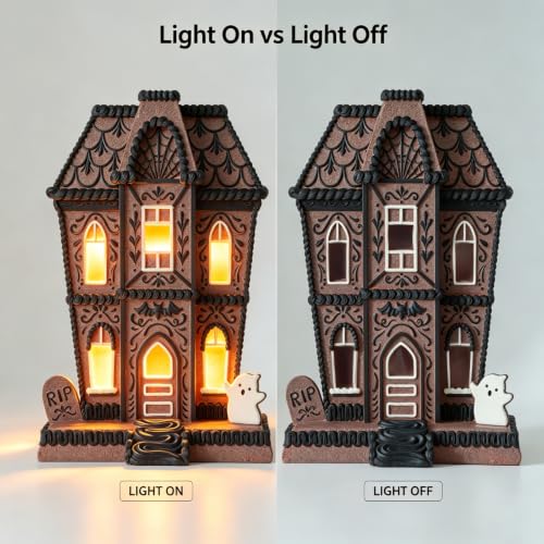 Brown Lighted Haunted House - 12 Inch Halloween Village Decoration
