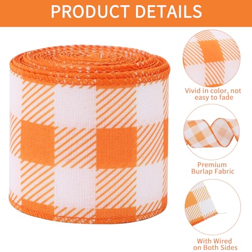 Orange Plaid Burlap Wired Ribbon - 2.5 Inch, 6 Yards, Spring & Easter Decoration