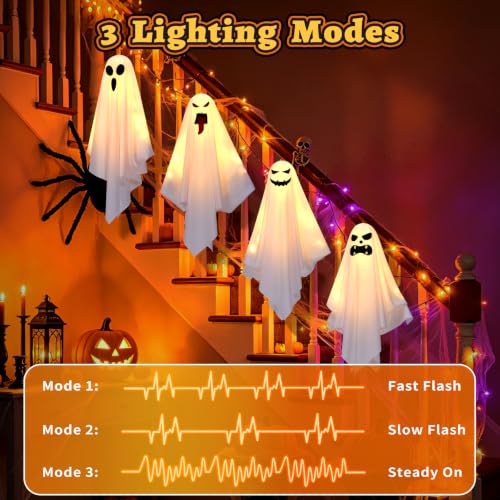 FIALAME Halloween Ghost Decorations Outdoor Indoor 4 Pack Warm Light-Up with DIY Arms
