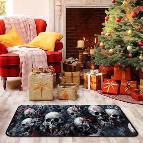 Skull Kitchen Floor Mat - Waterproof Rug Runner for Laundry, Bathroom, Mudroom, 17x51 Inches - Variation: Skull