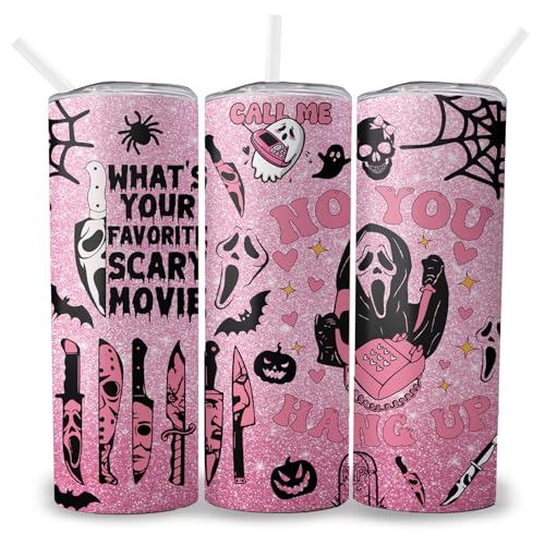 20oz Stainless Steel Halloween Tumbler with Straw Ghostface Horror Cup - Gift
