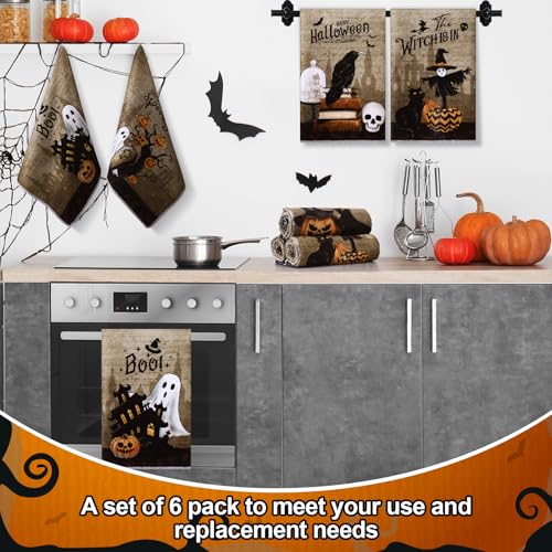 Ganeen Halloween Goth Kitchen Tea Towels - 6 Pack, Scary Cute Washcloths