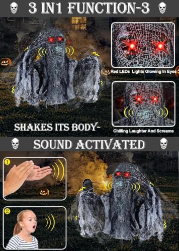 Halloween Animatronic Zombie Groundbreaker with Red Eyes & Swinging Arms