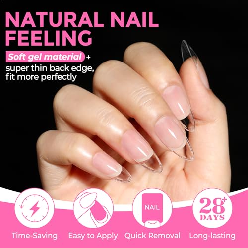 Almond Gel Press On Nails Medium 216pcs - No Trace, Long Lasting, Pre-Shaped