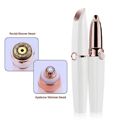 Abhiya's Facial Hair Remover & Eyebrow Trimmer - 2 in 1 Electric Women's Face, Nose & Body Shaver - Painless Epilator - USB Rechargeable with LED Light