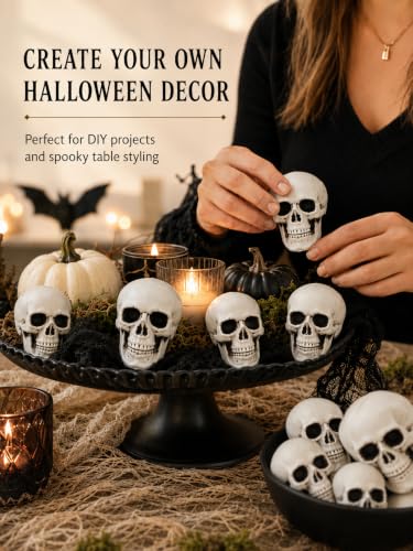 Mini Skull Halloween Decorations for Crafts & Party Decor - Set of 12