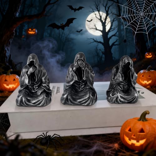 Black Gothic Grim Reaper Resin Figurines Set of 3 Halloween Decor