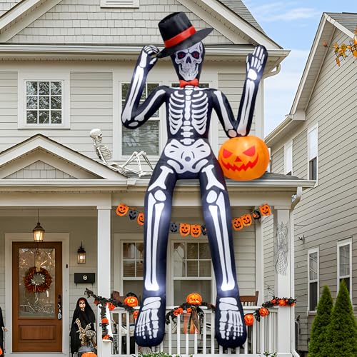12FT Inflatable Skeleton Halloween Decor for Outdoor Yard and Roof