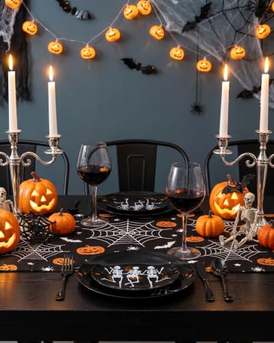 Black Halloween Disposable Plates for Party - Skeleton Design, 125 pcs