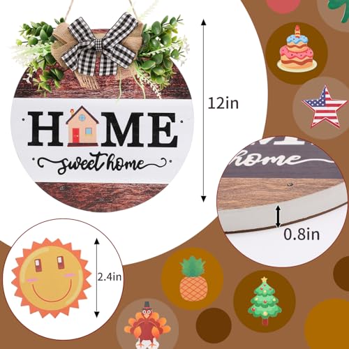 Interchangeable Welcome Sign for Front Door - Middle White with 14 Changeable Icons & 12 LED Lights