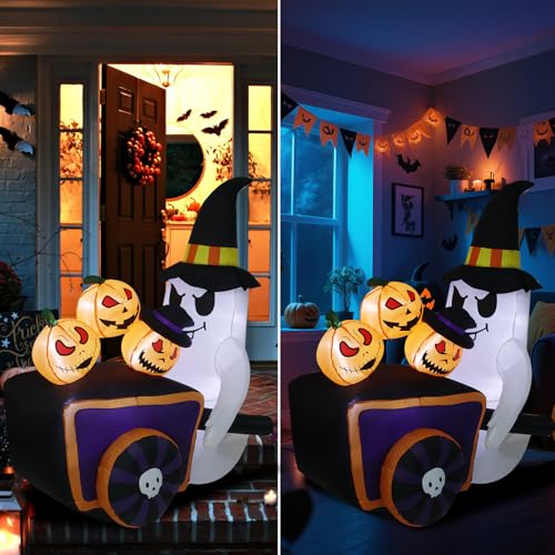 6FT Inflatable Halloween Ghost with Pumpkins Lighted Yard Decor, Outdoor Friendly