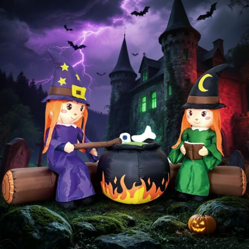 Halloween Inflatable Decor Witch Campfire with Built-in LEDs - 6FT Outdoor Yard Decoration