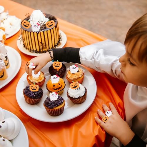Halloween Cupcake Toppers Set - Ghost and Pumpkin Designs, 30 pcs, Kids & Party Decorations