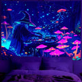 UV Reactive Halloween Tapestry - Blacklight Glow in the Dark Wizard Decor - 90x70 Inches - Wizard DJ Variation