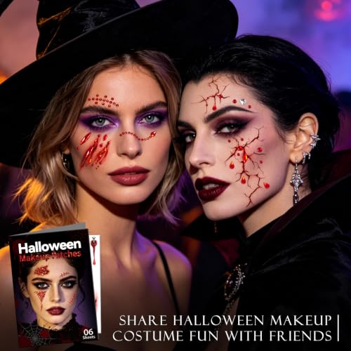 Halloween Fake Blood & Face Tattoo Kit with Gems for Zombie Vampire Makeup