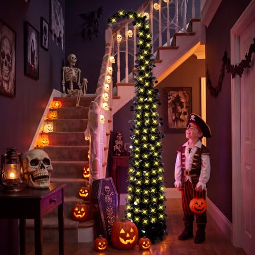 Black Curved Halloween Tree 5FT with Remote & Timer - Sequin Decor - Variation: Black-8