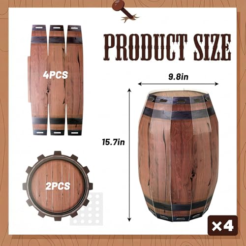 Western Cowboy & Pirate Barrel Party Decorations - 4 Pcs, 15.7x9.8in
