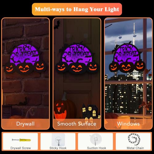 Purple Halloween Pumpkin Lights LED Jack O Lantern with Moons & Web - USB/Battery Powered